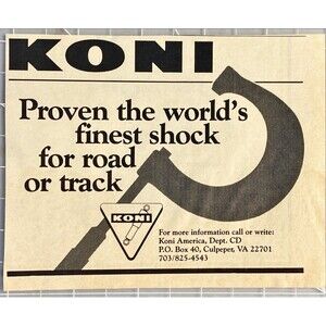 Koni Shock Absorbers "Finest for road and track" Vintage Print Ad 1982